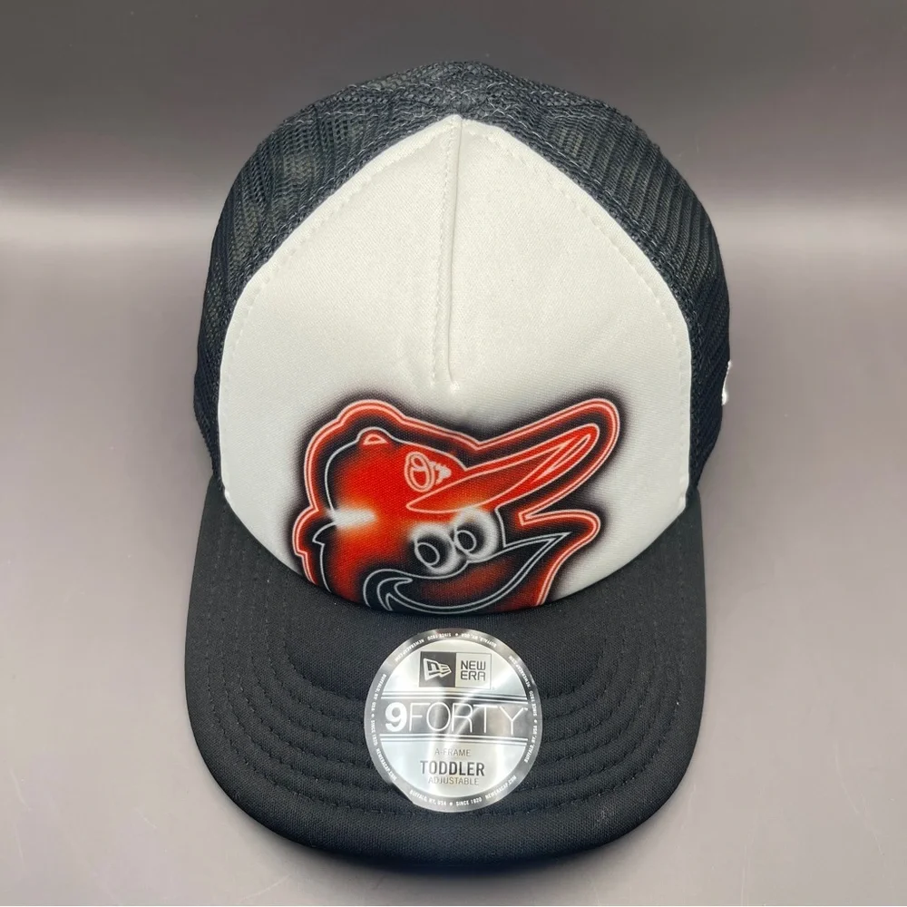 Toddler Baltimore Orioles New Era White/Black Painted A-Frame 9FORTY Trucker Adj
